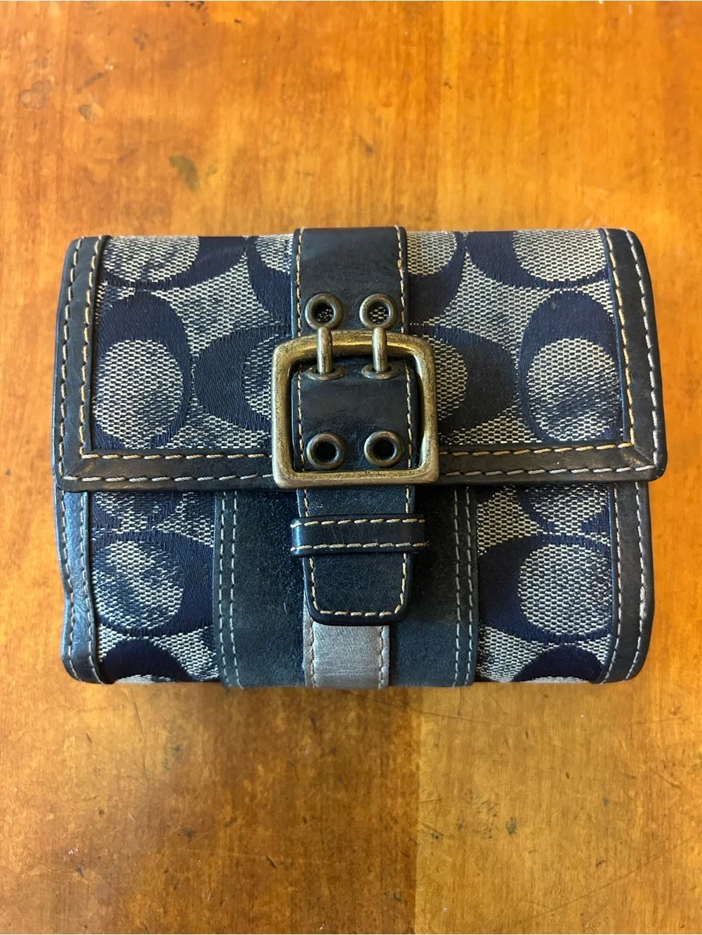 Coach Vintage Y2K Denim Signature Soho Boston Bag Wallet Blue Suede Leather 2186